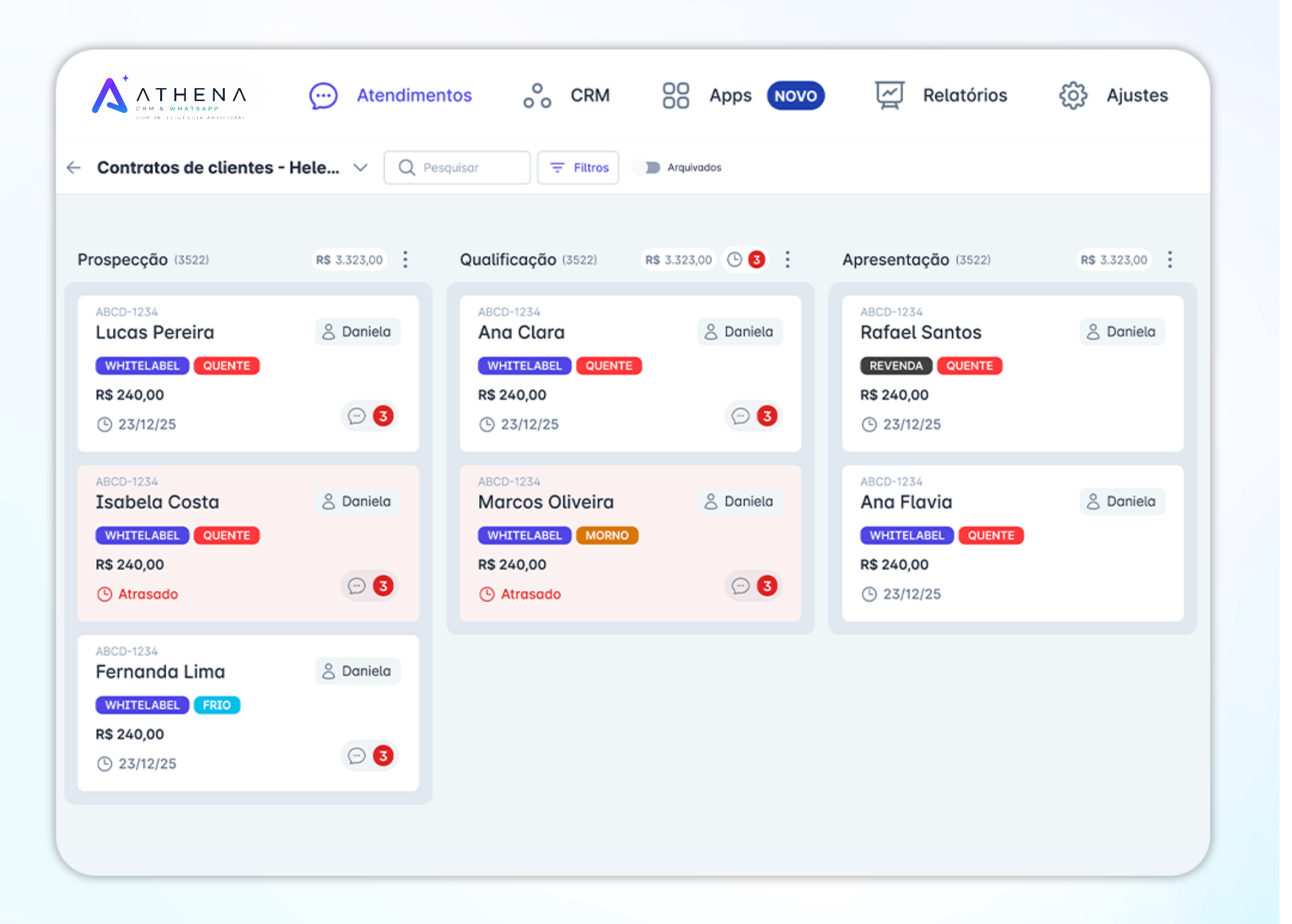 CRM Athena — pipeline visual