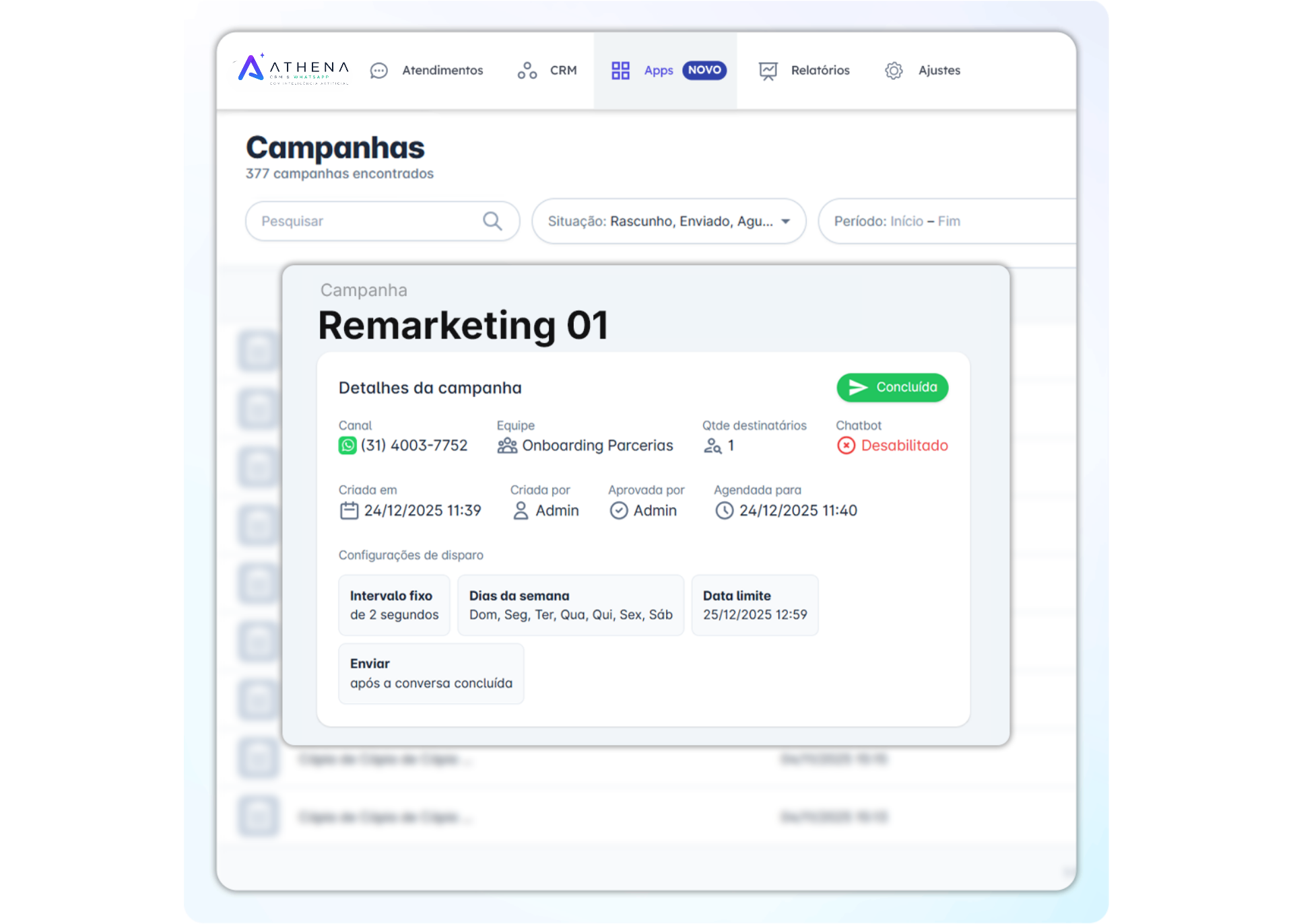Athena — campanhas WhatsApp